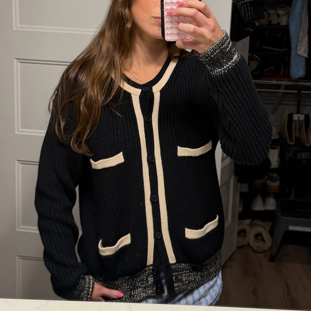 J. Crew Black Cardigan with Cream Trim - Women's Blazer-Style Jacket